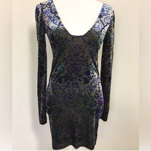 Free People Velvet Burnout Mini Dress Sheer Floral Long Sleeve Bodycon